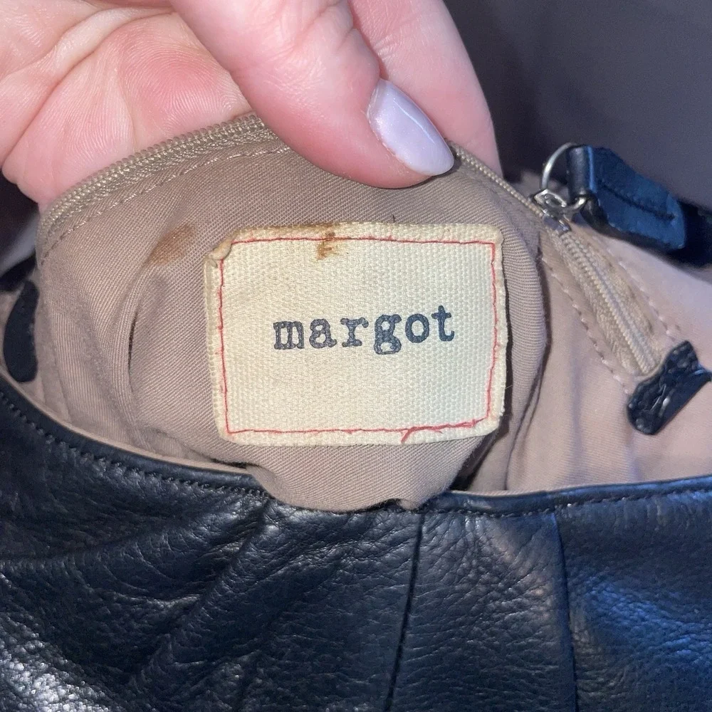 Margot Soft Black Leather Medium Shoulder Hobo Bag Zip Fold Over Purse